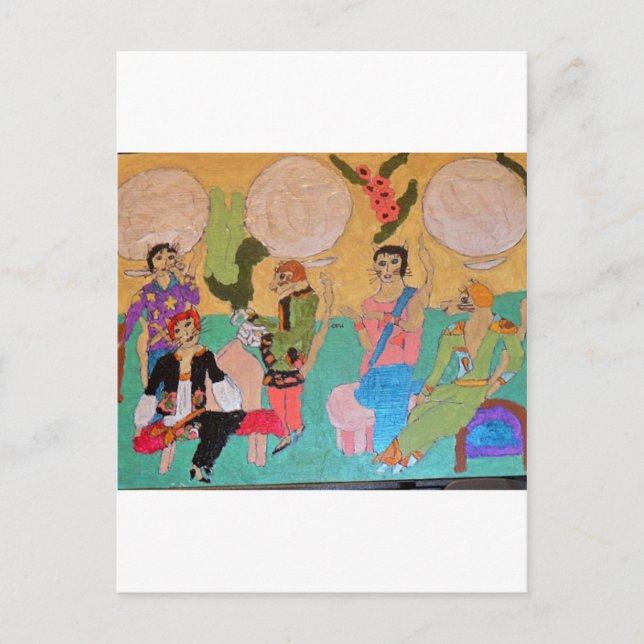 Cat pajama party vykort (Framsida)