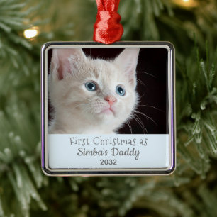 Cat Pappa 1:a julpojken Cat DIY Personaliz Photo Julgransprydnad Metall