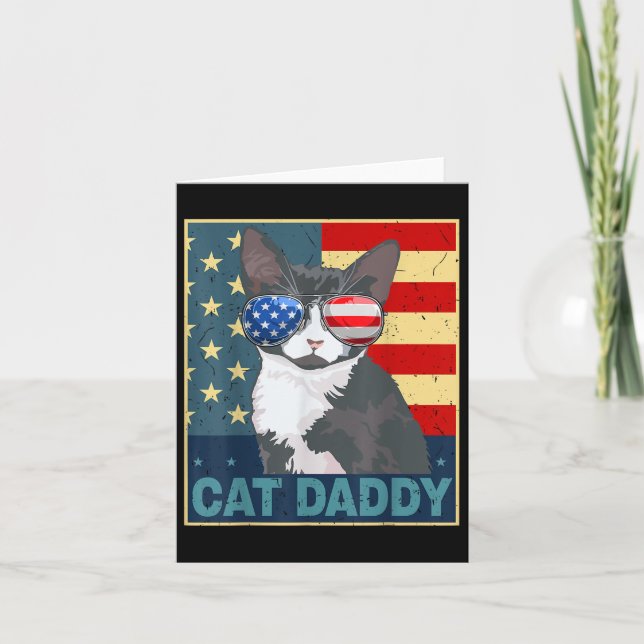 Cat pappa American Flagga 4:e juli Far Day Funny Kort (Framsida)
