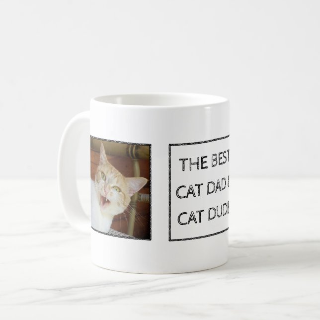Cat Pappa Boy Far Anpassningsbar Text 2-Foto Kaffemugg (Framsida vänster)