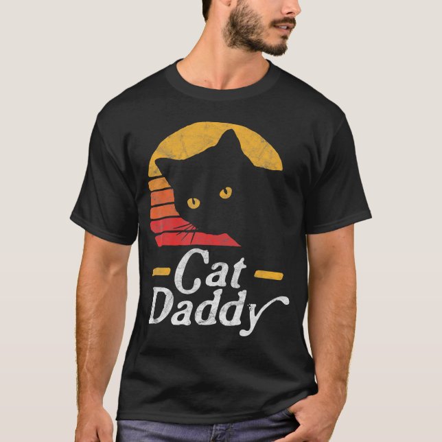 Cat pappa Eighties Stil Cat Retro Distress  T Shirt (Framsida)