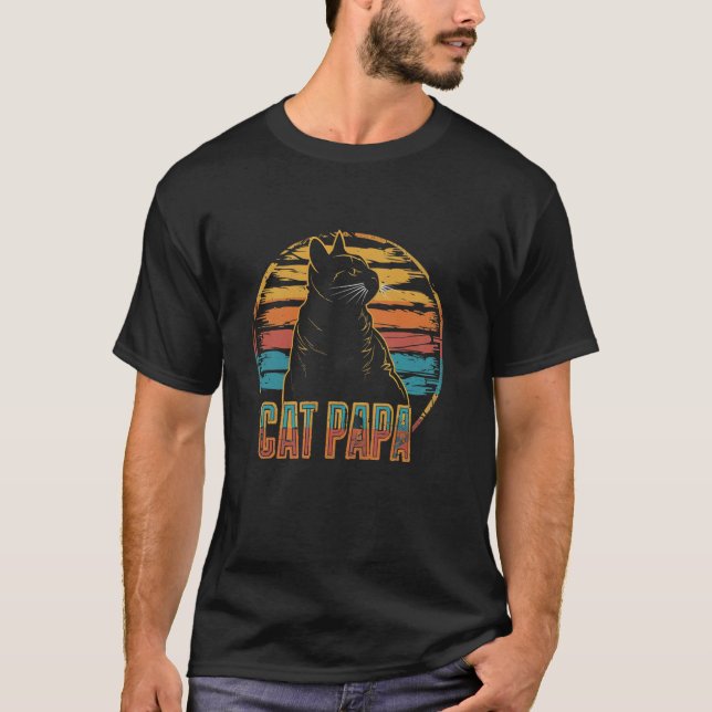 Cat Pappa Funny Retro 70-talets 80-årsjubileum Vin T Shirt (Framsida)