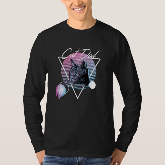 Cat Pappa Retro Vaporwave Aesthetic Art Stil T Shirt (Framsida)