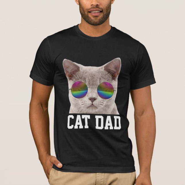 CAT PAPPA T-SHIRTS, CAT WEARING RAINBOW SUNGLASSES T SHIRT (Framsida)