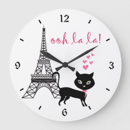 Cat Paris Clock Stor Klocka
