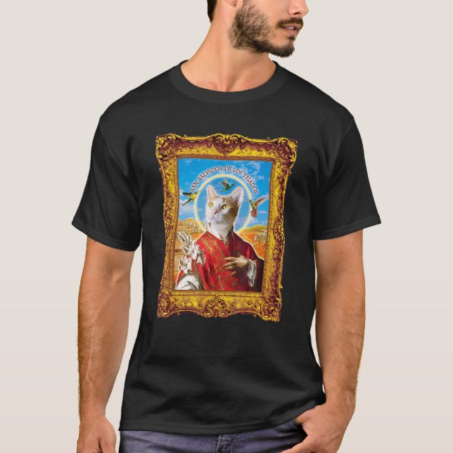 Cat Parody Renaissance Painting Weird Cat Saint T Shirt (Framsida)