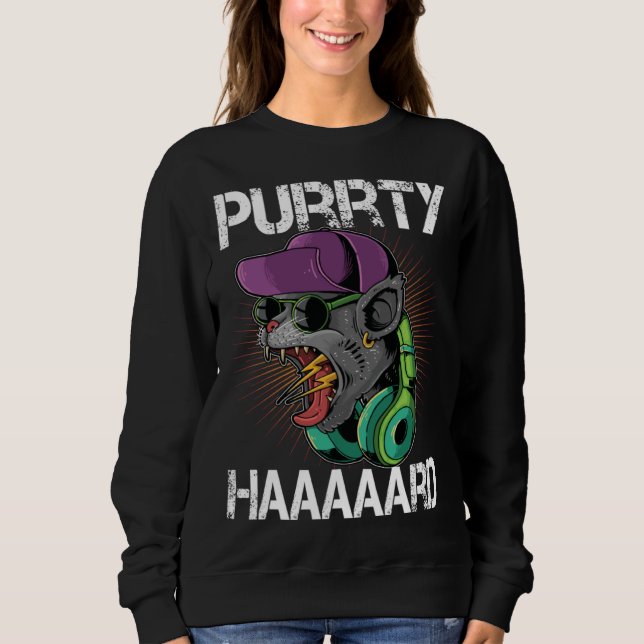 Cat Party DJ Purrty Hard Cat T Shirt (Framsida)