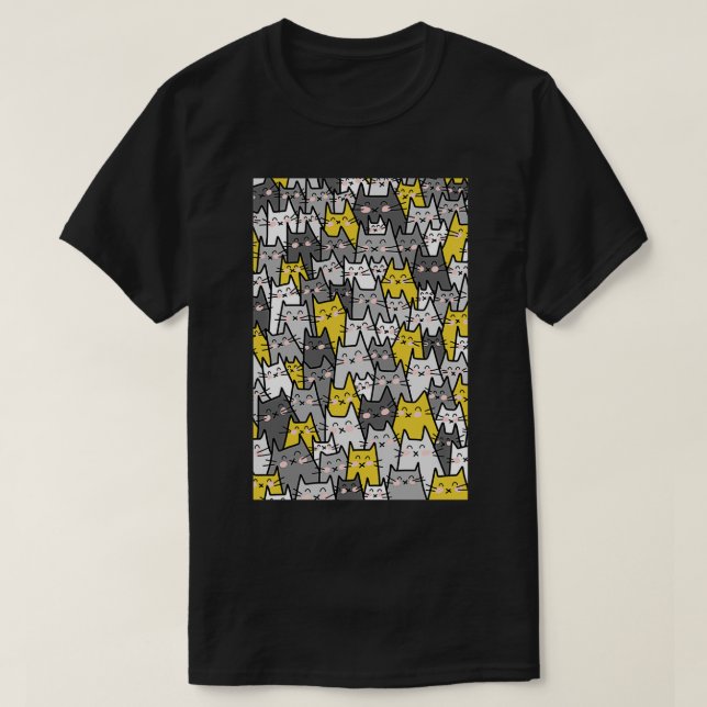 Cat Party Grått Mustard Gult T Shirt (Design framsida)