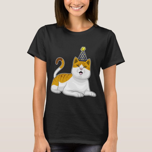 Cat Party Party hat T Shirt (Framsida)
