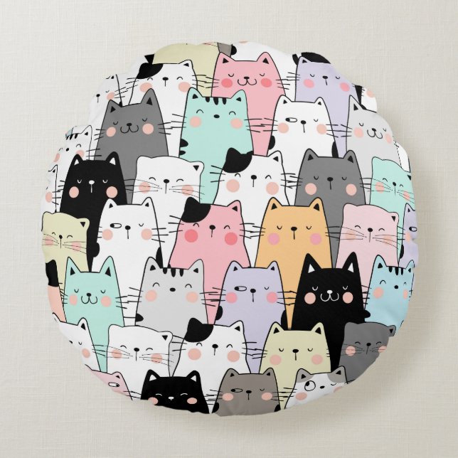 Cat Party Rund Kudde (Framsidan)