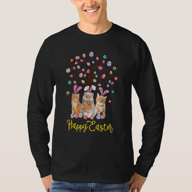 Cat Påsk Costume Three Kattunge Kitten Wearing Bun T Shirt (Framsida)