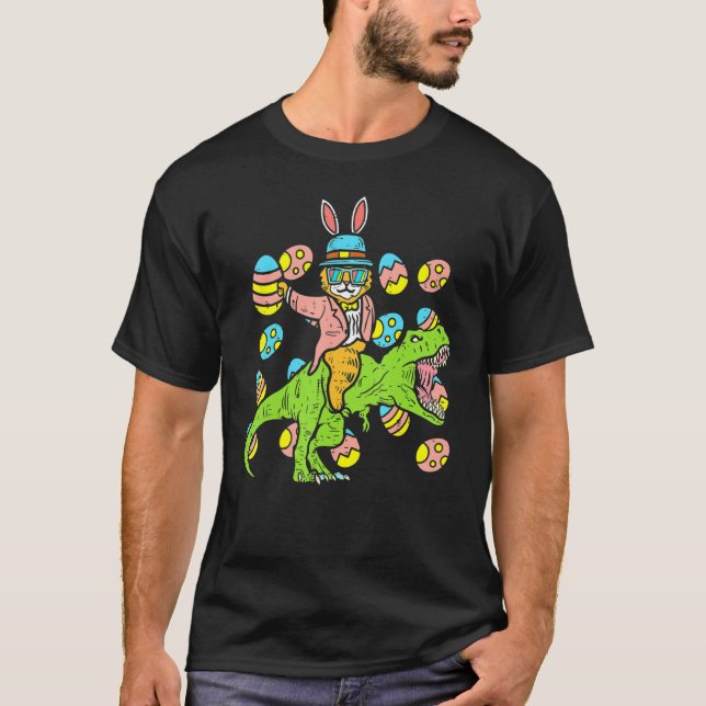 Cat Påskhare Riding Dino Trex Egg Hunt Dinosau T Shirt (Framsida)