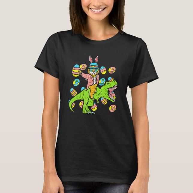 Cat Påskhare Riding Dino Trex Egg Hunt Dinosau T Shirt (Framsida)