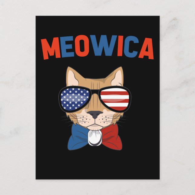 Cat Patriotic Kitty America 4th of July Vykort (Framsida)
