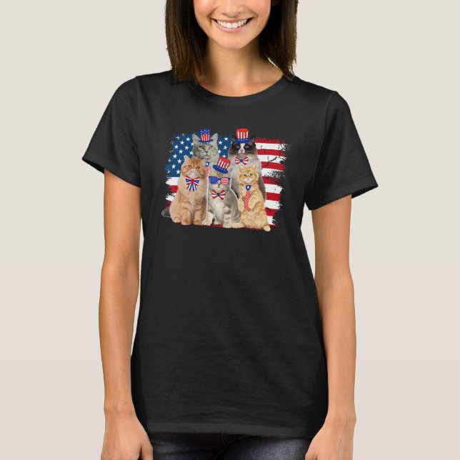Cat Patriotic USA Cat  Cat Moms 4th July Firework T Shirt (Framsida)