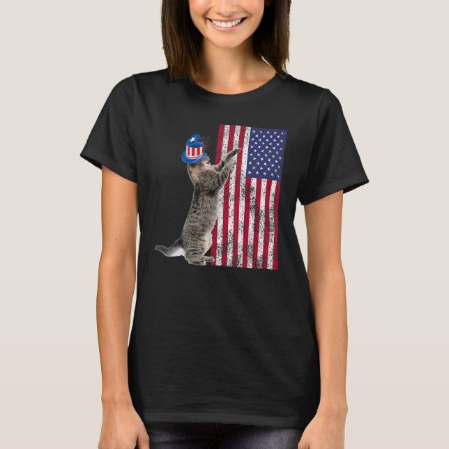 Cat Patriotic USA Cat  Dog Moms 4th July Apparel 1 T Shirt (Framsida)