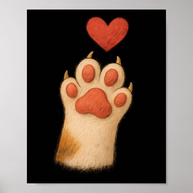 Cat-paw Heart - Cute Draw Pet And Love Gesture  Poster (Framsidan)