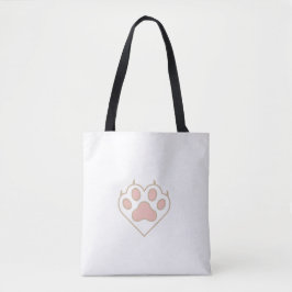 Cat Paw Heart Love Tote Bag Tygkasse