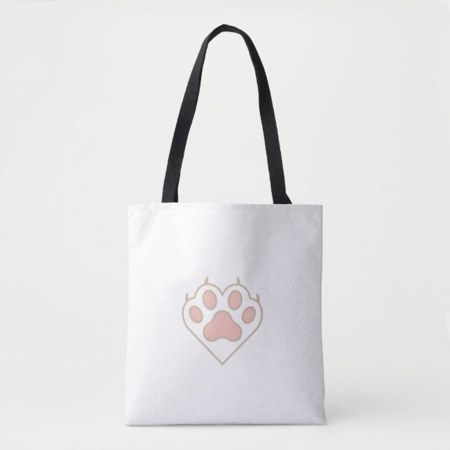Cat Paw Heart Love Tote Bag Tygkasse (Framsida)
