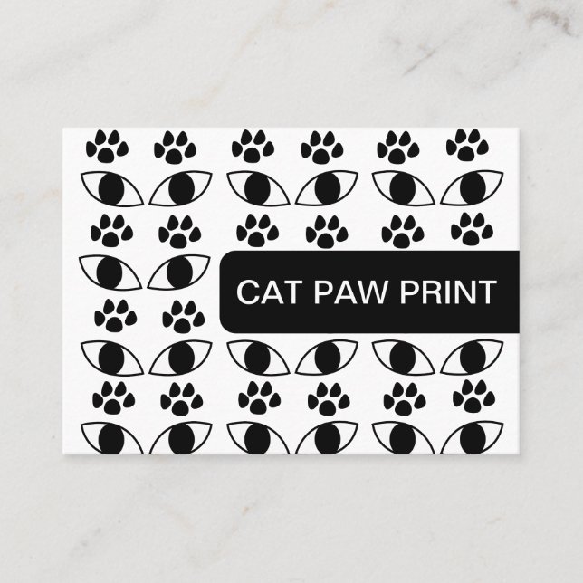 Cat Paw Print Djuromsorg Services Black and White Visitkort (Framsida)
