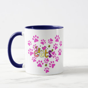 Cat Paw Print Rosa Heart Mönster Coffee Mugg, Cat  Mugg