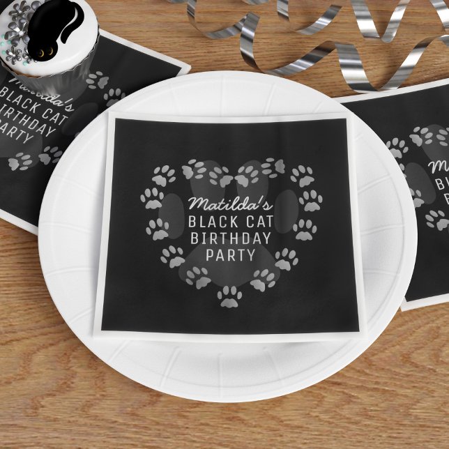 Cat Paw Skriv ut Heart Pet Black Party Napkins Pappersservett (Skapare uppladdad)