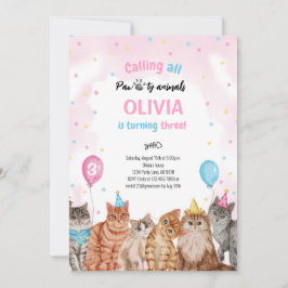 Cat Pawty Animals Girl Birthday Inbjudningar