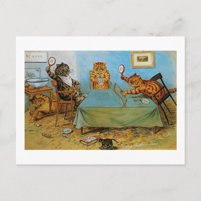 Cat Pay Bord tennis, Louis Wain Vykort (Framsida)