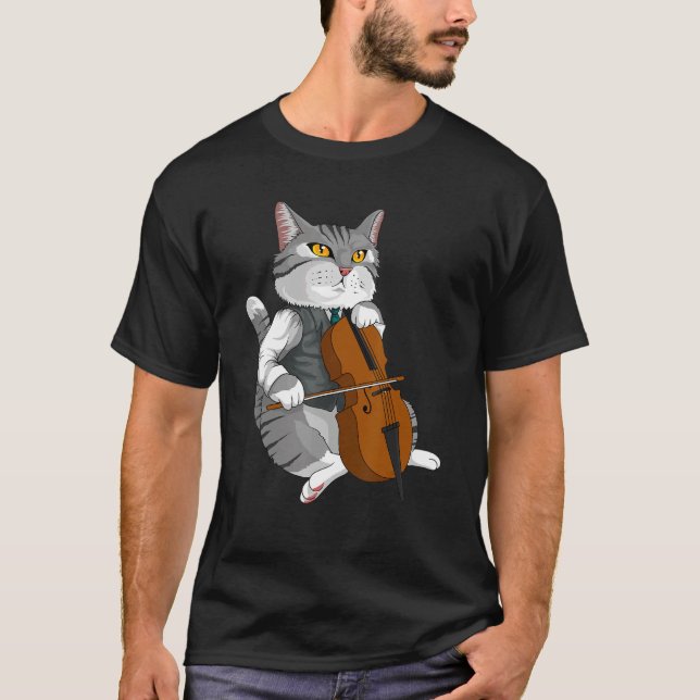 Cat Pay Cello Violin Musical Instrument T Shirt (Framsida)