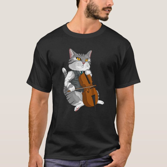 Cat Pay Cello Violin Musical Instrument T Shirt (Framsida)