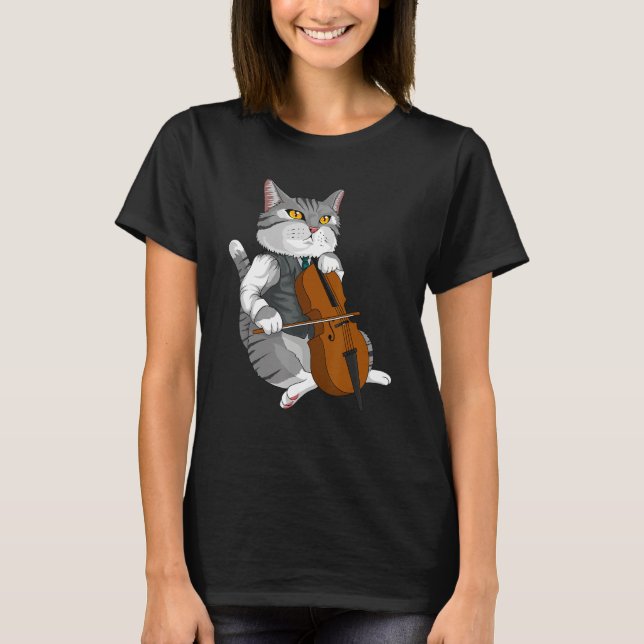 Cat Pay Cello Violin Musical Instrument T Shirt (Framsida)