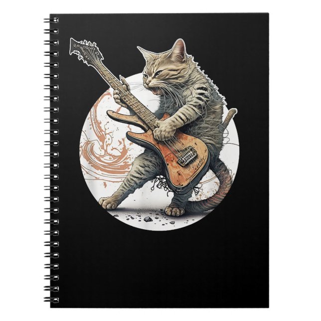 Cat Pay Guitar Sten Cat Heavy Metall Cat Mus Anteckningsbok (Framsidan)
