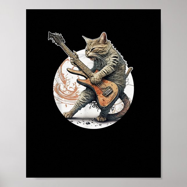 Cat Pay Guitar Sten Cat Heavy Metall Cat Mus Poster (Framsidan)