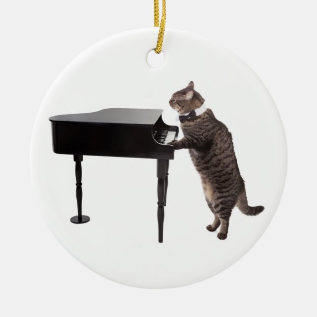 Cat Pay Piano Julgransprydnad Keramik (Framsidan)