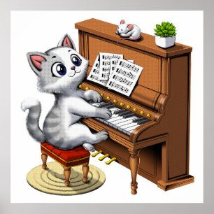 Cat Pay Piano Poster