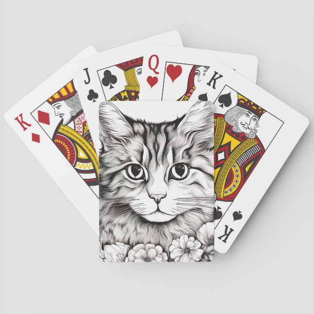 Cat Peacbevara Nature Prairie Sketch Teckning Stil Casinokort (Baksidan)