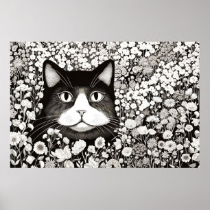 Cat Peacbevara Nature Prairie Sketch Teckning Stil Poster