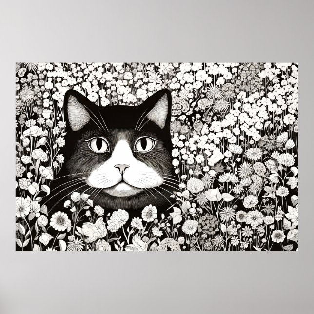 Cat Peacbevara Nature Prairie Sketch Teckning Stil Poster (Framsidan)