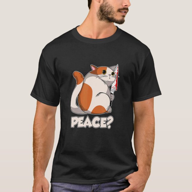 Cat Peace Murderous Cat With Knife T Shirt (Framsida)
