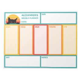 Cat Peek-A-Boo Retro Sunset Weekly Planner Anteckningsblock