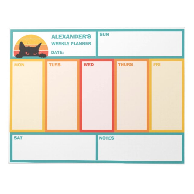 Cat Peek-A-Boo Retro Sunset Weekly Planner Anteckningsblock (Framsida)