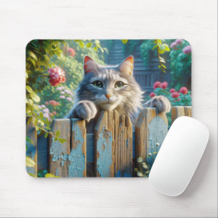 Cat Peering över ett stängsel Musmatta