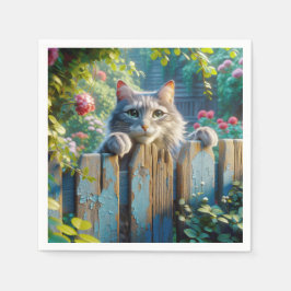 Cat Peering över ett stängsel Pappersservett
