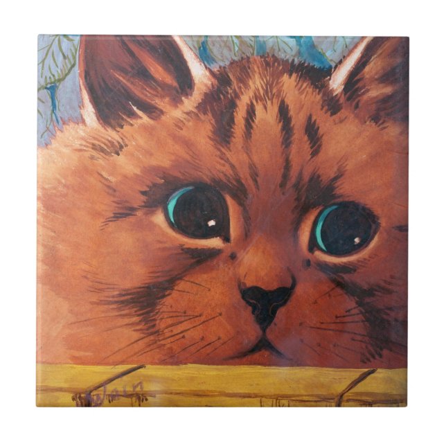 Cat Peering over Wall, Louis Wain Kakelplatta (Framsidan)