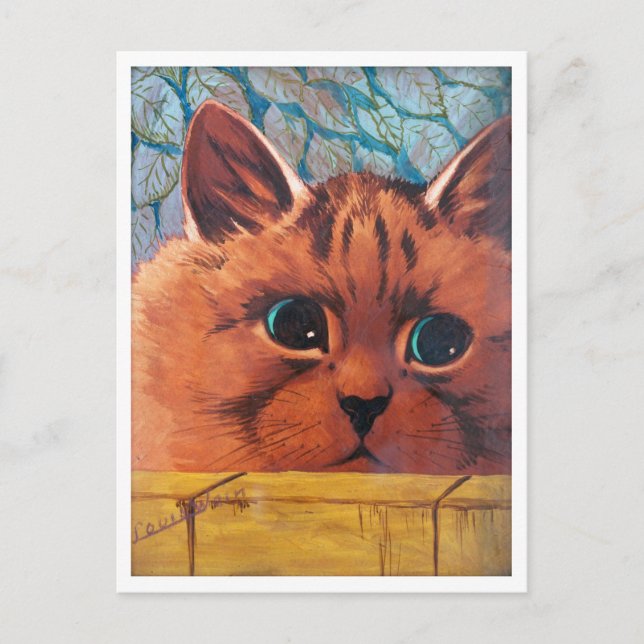 Cat Peering over Wall, Louis Wain Vykort (Framsida)