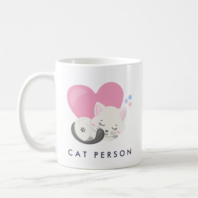 Cat Person Text Cute White Kattunge Sleeping Kaffemugg (Vänster)