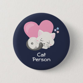 Cat Person Text Cute White Kattunge Sleeping Knapp