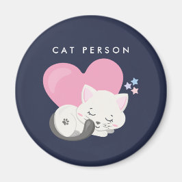 Cat Person Text Cute White Kattunge Sleeping Magnet