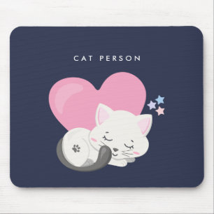 Cat Person Text Cute White Kattunge Sleeping Musmatta
