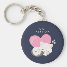 Cat Person Text Cute White Kattunge Sleeping Nyckelring
